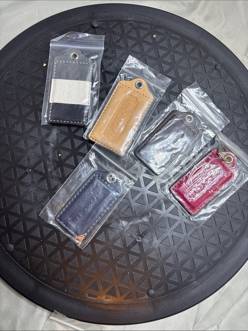 Coach Leather Key Fob Set - Black, Tan, Brown, Navy & Red